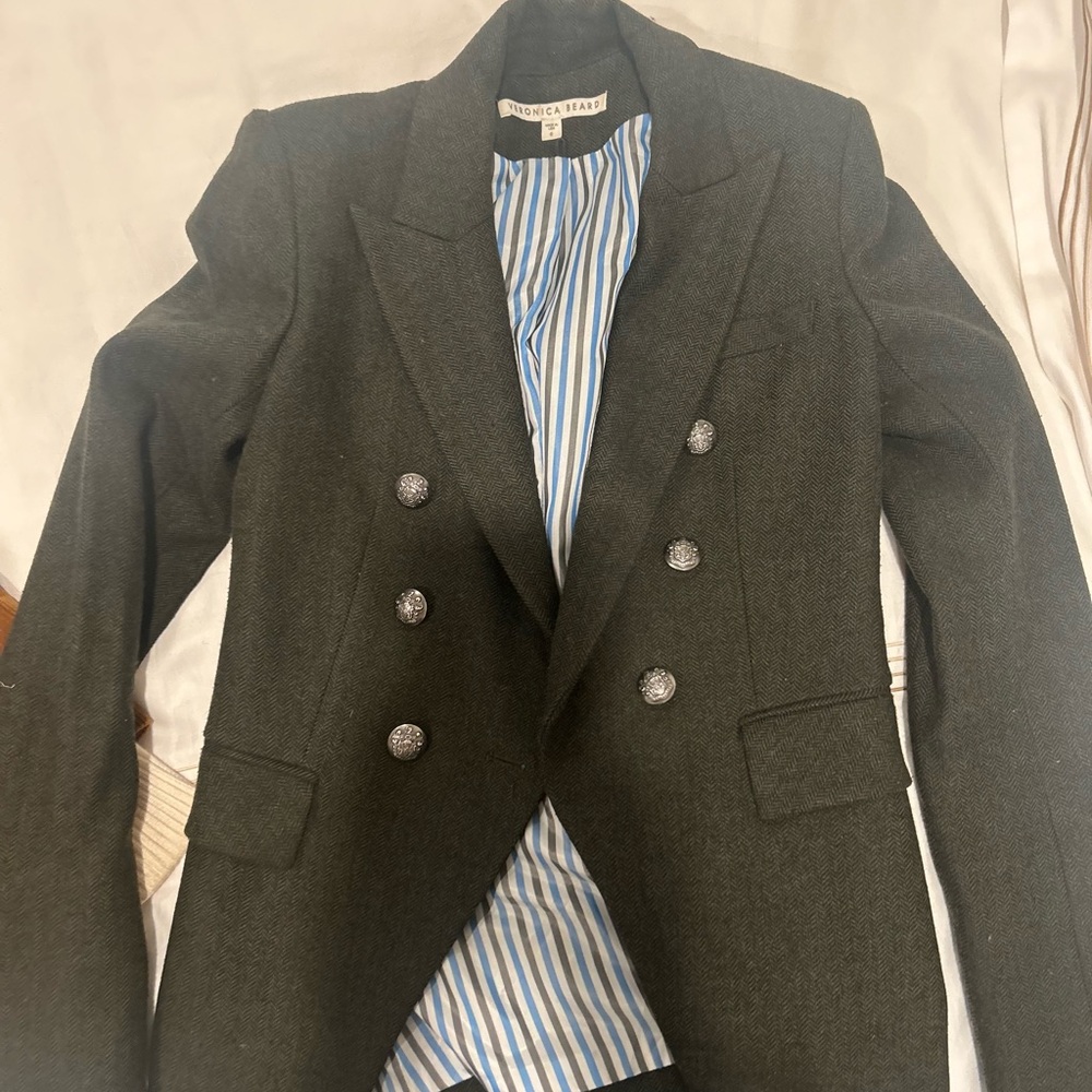 Veronica Beard Charcoal Blazer with Striped Lining